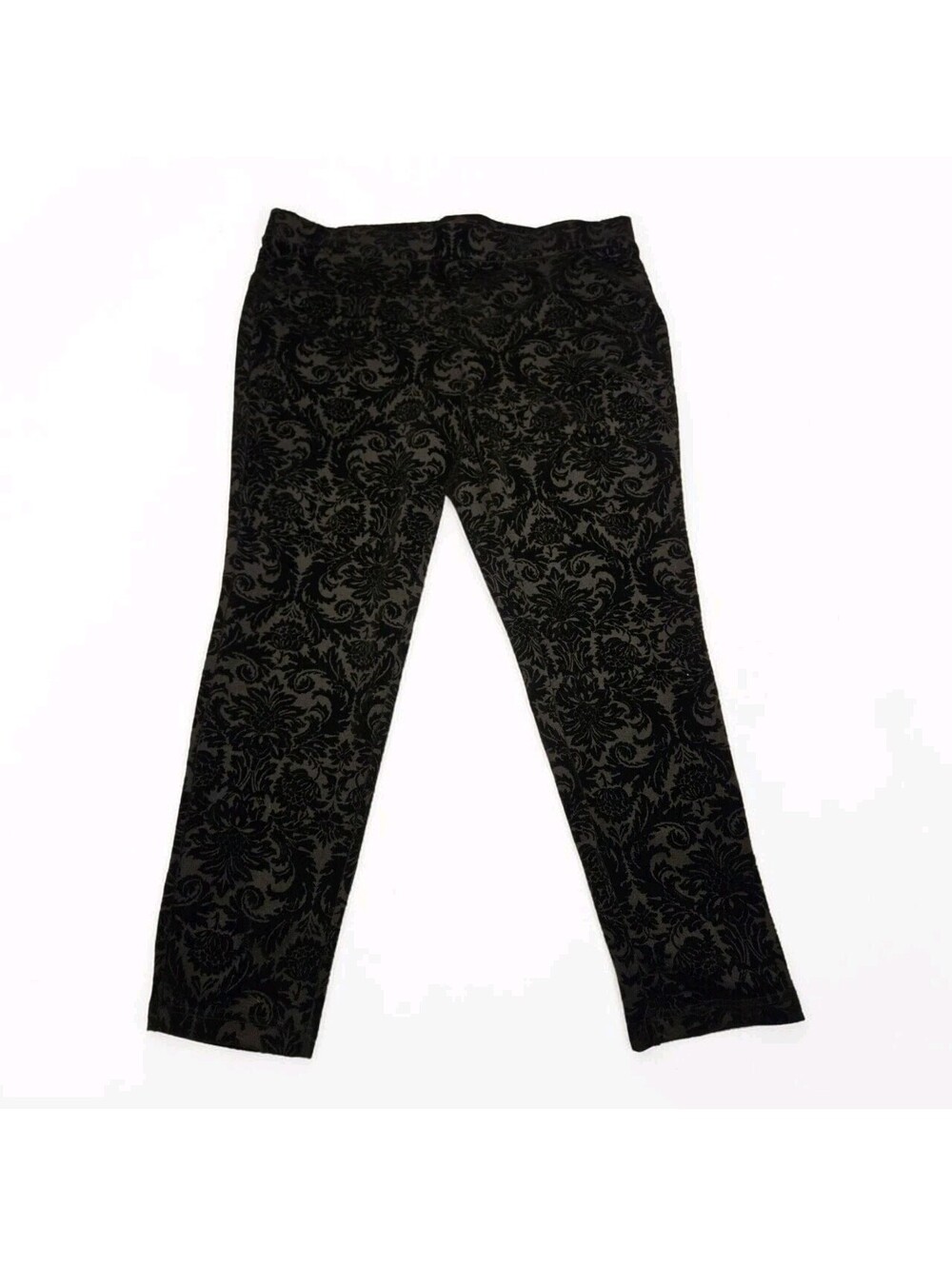 Roz & Ali 2X Black Baroque Flocked Velvet Pants Whimsigoth Damask Plus